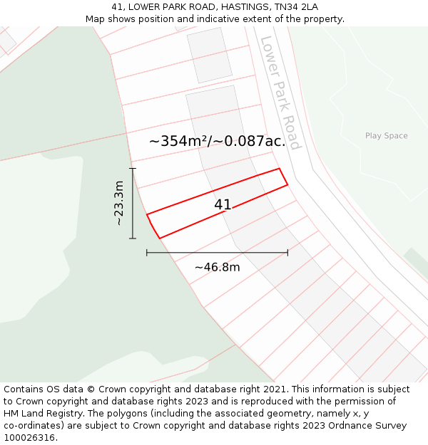 41, LOWER PARK ROAD, HASTINGS, TN34 2LA: Plot and title map