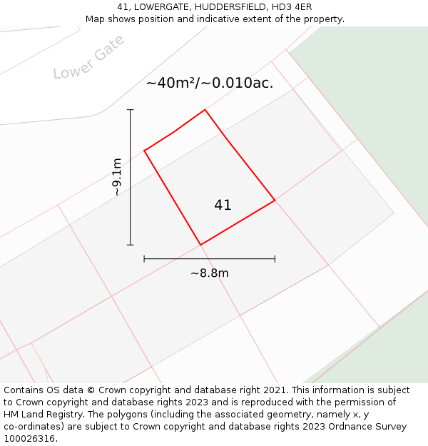 41, LOWERGATE, HUDDERSFIELD, HD3 4ER: Plot and title map