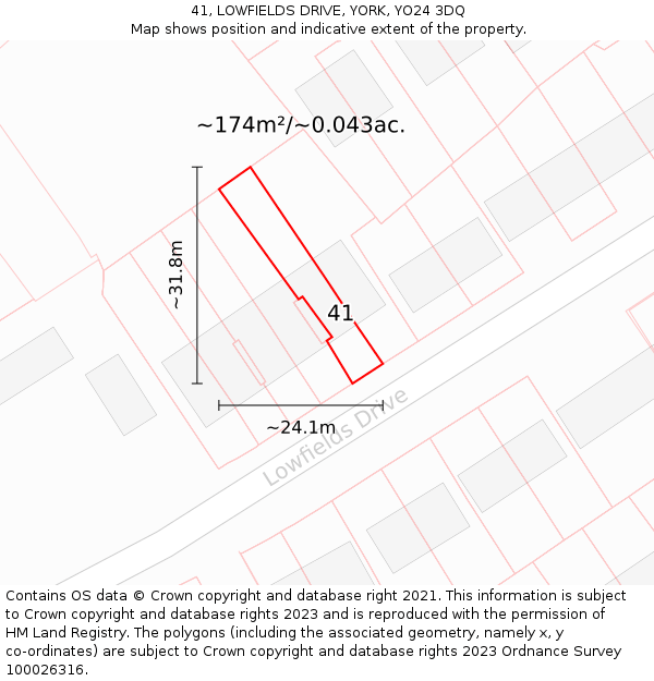 41, LOWFIELDS DRIVE, YORK, YO24 3DQ: Plot and title map