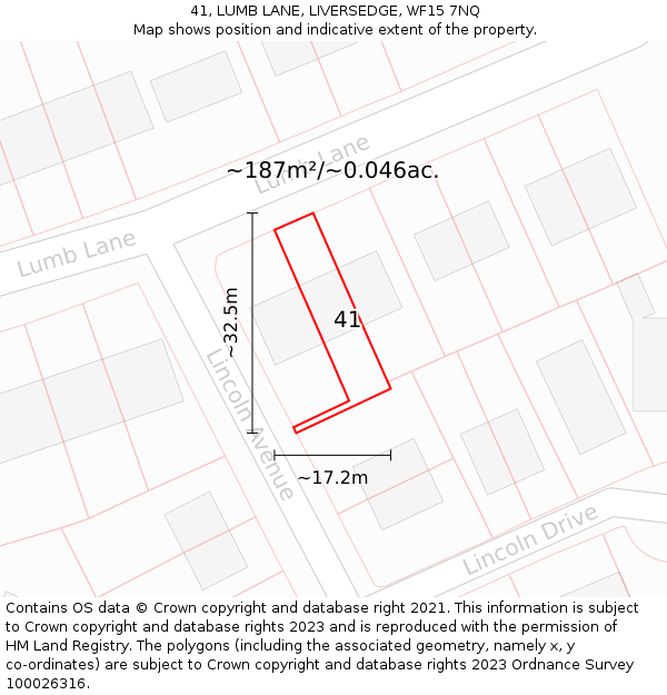 41, LUMB LANE, LIVERSEDGE, WF15 7NQ: Plot and title map