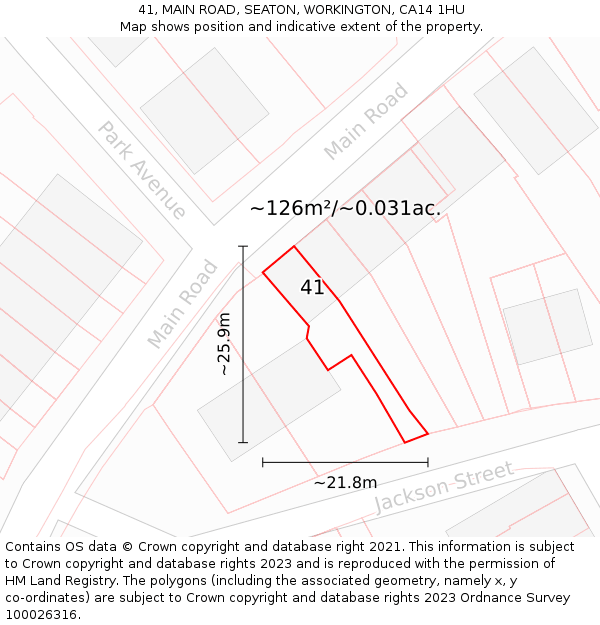41, MAIN ROAD, SEATON, WORKINGTON, CA14 1HU: Plot and title map