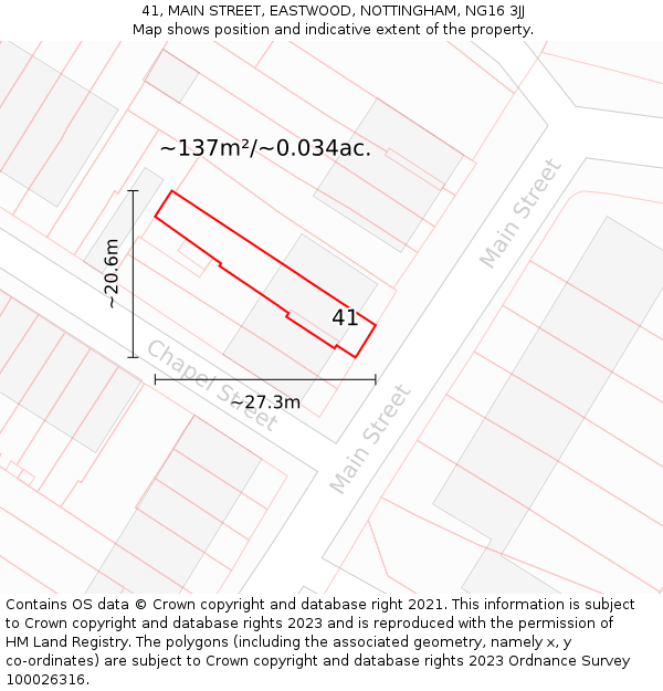 41, MAIN STREET, EASTWOOD, NOTTINGHAM, NG16 3JJ: Plot and title map