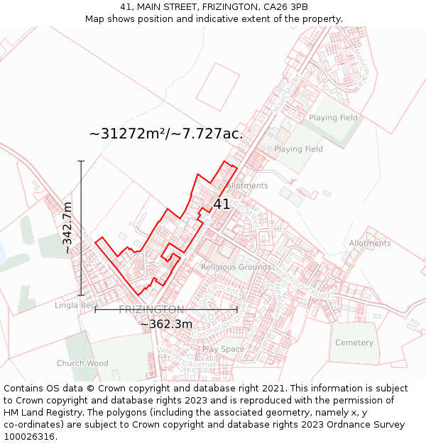 41, MAIN STREET, FRIZINGTON, CA26 3PB: Plot and title map