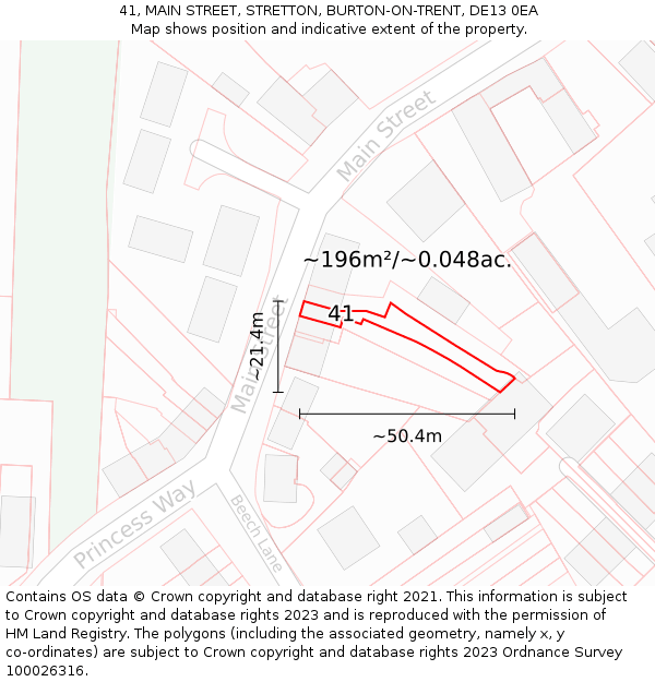 41, MAIN STREET, STRETTON, BURTON-ON-TRENT, DE13 0EA: Plot and title map