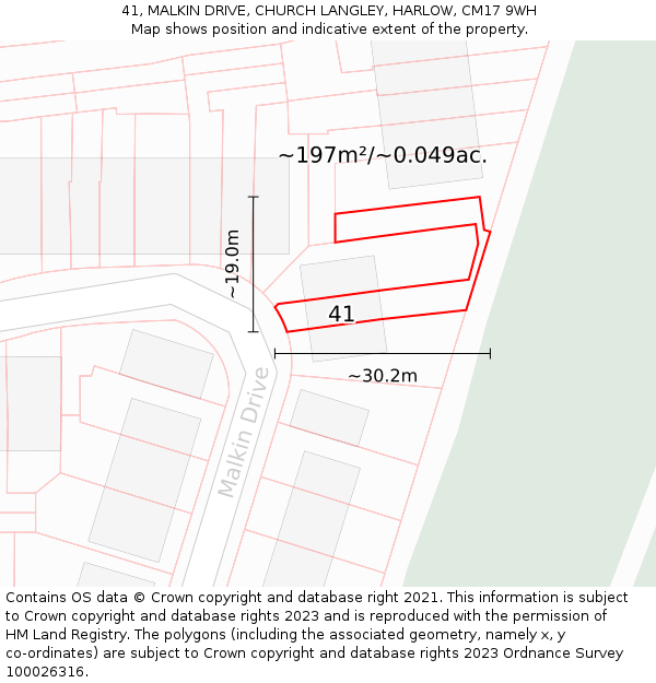 41, MALKIN DRIVE, CHURCH LANGLEY, HARLOW, CM17 9WH: Plot and title map