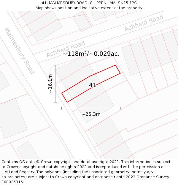 41, MALMESBURY ROAD, CHIPPENHAM, SN15 1PS: Plot and title map