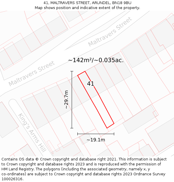 41, MALTRAVERS STREET, ARUNDEL, BN18 9BU: Plot and title map