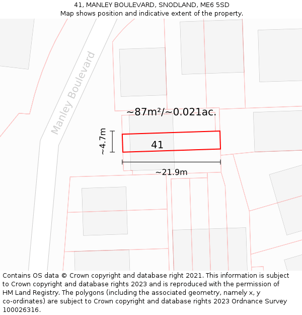 41, MANLEY BOULEVARD, SNODLAND, ME6 5SD: Plot and title map
