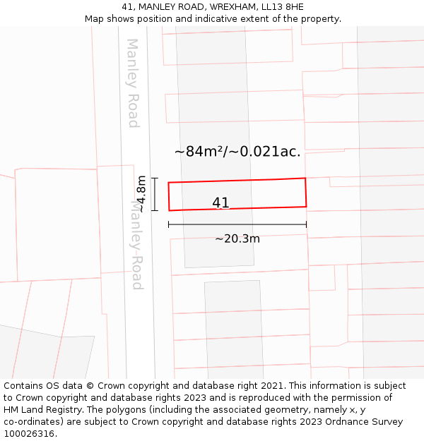 41, MANLEY ROAD, WREXHAM, LL13 8HE: Plot and title map