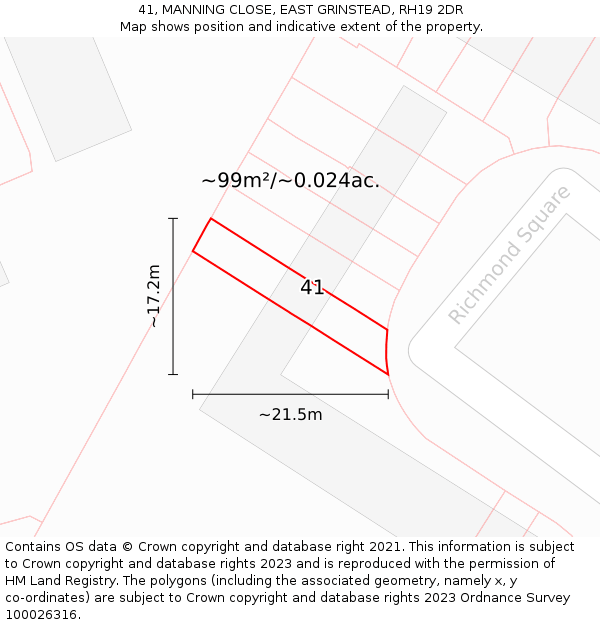 41, MANNING CLOSE, EAST GRINSTEAD, RH19 2DR: Plot and title map