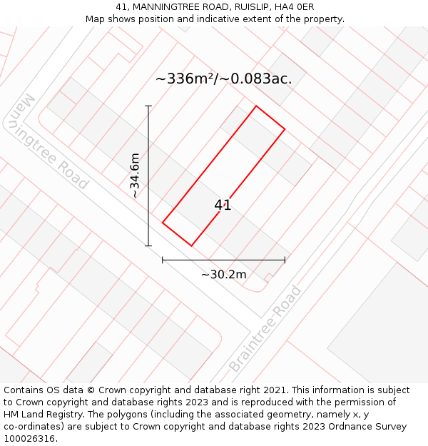 41, MANNINGTREE ROAD, RUISLIP, HA4 0ER: Plot and title map