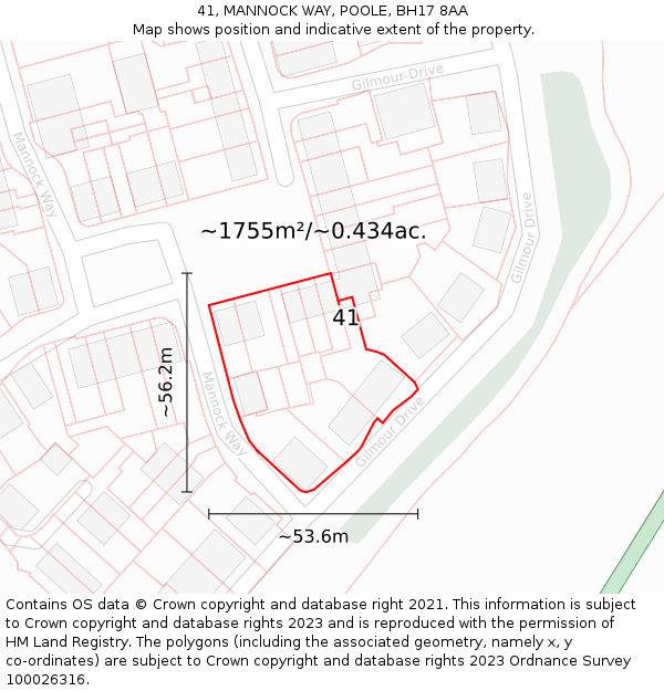 41, MANNOCK WAY, POOLE, BH17 8AA: Plot and title map