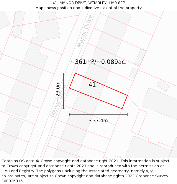 41, MANOR DRIVE, WEMBLEY, HA9 8EB: Plot and title map
