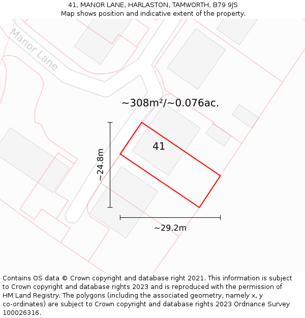 41, MANOR LANE, HARLASTON, TAMWORTH, B79 9JS: Plot and title map