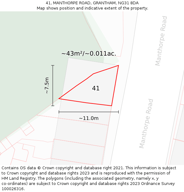 41, MANTHORPE ROAD, GRANTHAM, NG31 8DA: Plot and title map