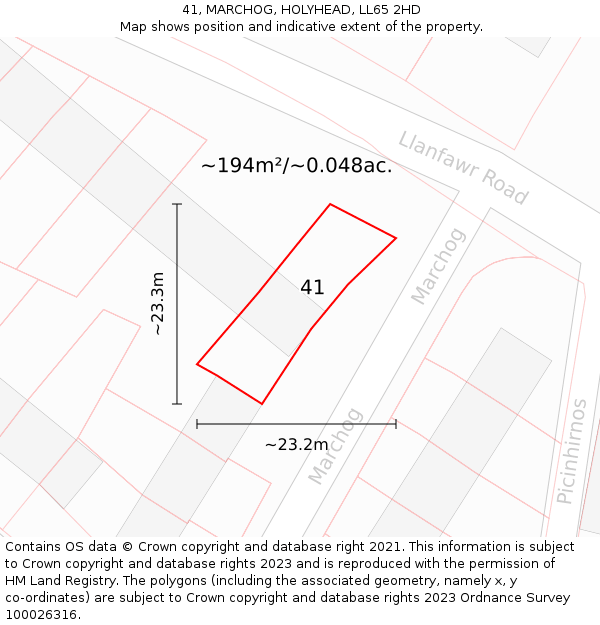 41, MARCHOG, HOLYHEAD, LL65 2HD: Plot and title map