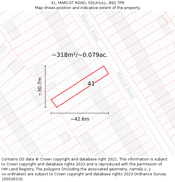 41, MARCOT ROAD, SOLIHULL, B92 7PR: Plot and title map