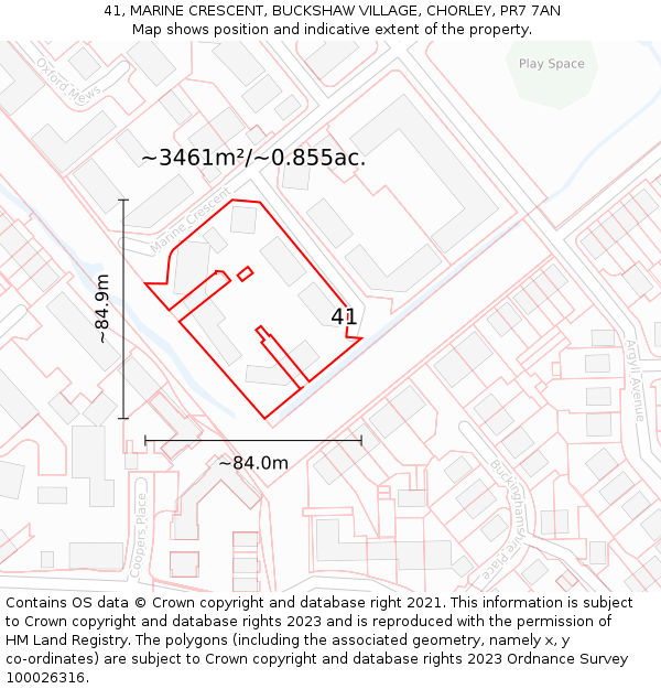 41, MARINE CRESCENT, BUCKSHAW VILLAGE, CHORLEY, PR7 7AN: Plot and title map