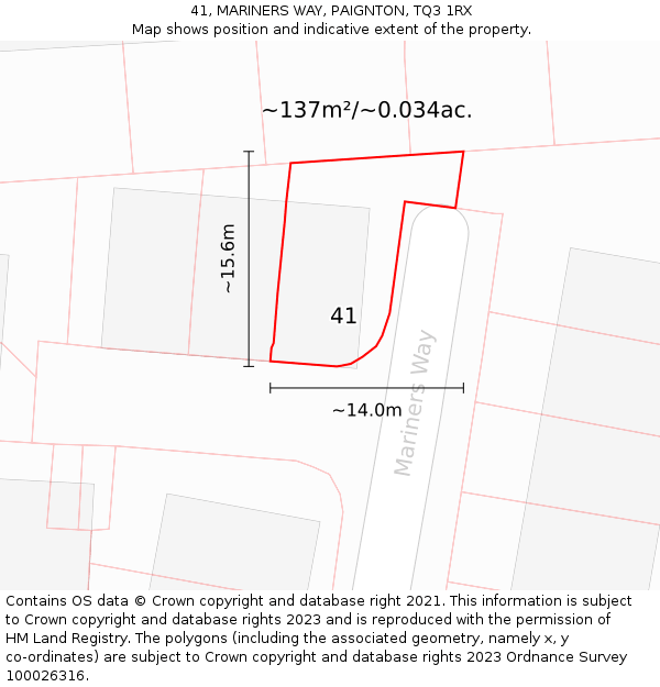 41, MARINERS WAY, PAIGNTON, TQ3 1RX: Plot and title map