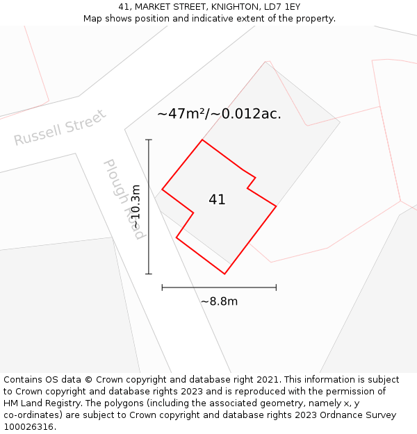 41, MARKET STREET, KNIGHTON, LD7 1EY: Plot and title map