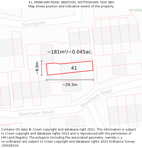 41, MARKHAM ROAD, BEESTON, NOTTINGHAM, NG9 3BN: Plot and title map