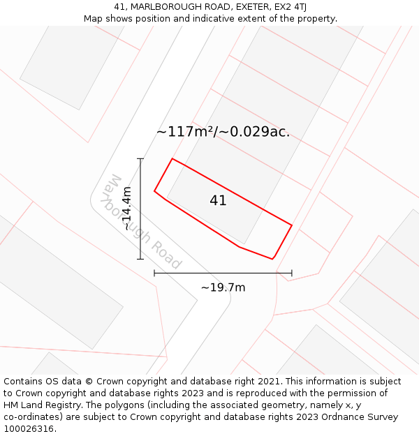 41, MARLBOROUGH ROAD, EXETER, EX2 4TJ: Plot and title map