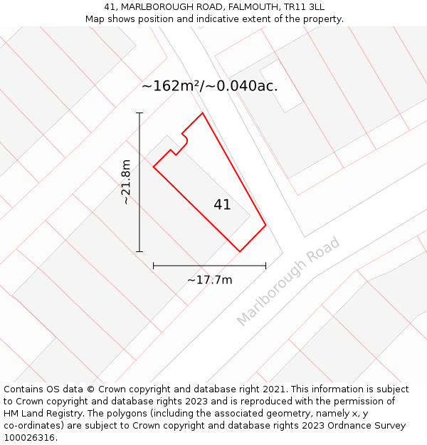 41, MARLBOROUGH ROAD, FALMOUTH, TR11 3LL: Plot and title map