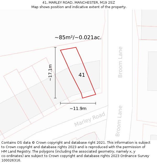 41, MARLEY ROAD, MANCHESTER, M19 2SZ: Plot and title map