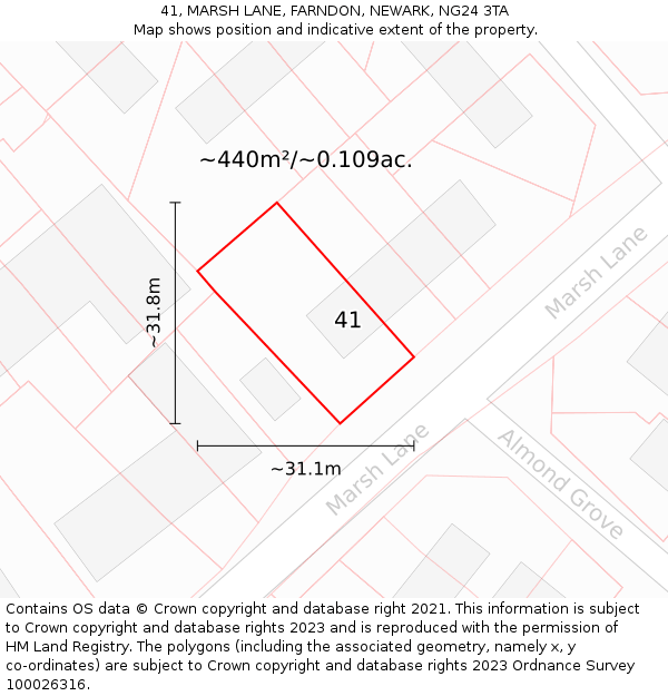 41, MARSH LANE, FARNDON, NEWARK, NG24 3TA: Plot and title map