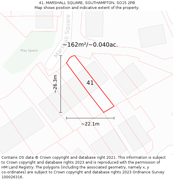 41, MARSHALL SQUARE, SOUTHAMPTON, SO15 2PB: Plot and title map