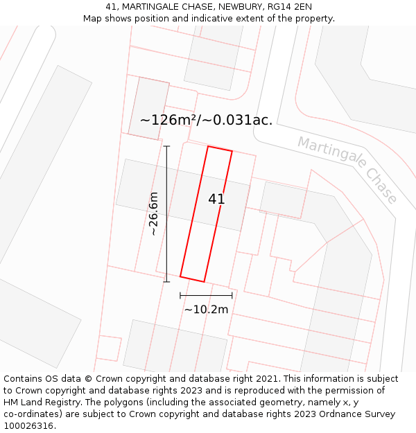 41, MARTINGALE CHASE, NEWBURY, RG14 2EN: Plot and title map