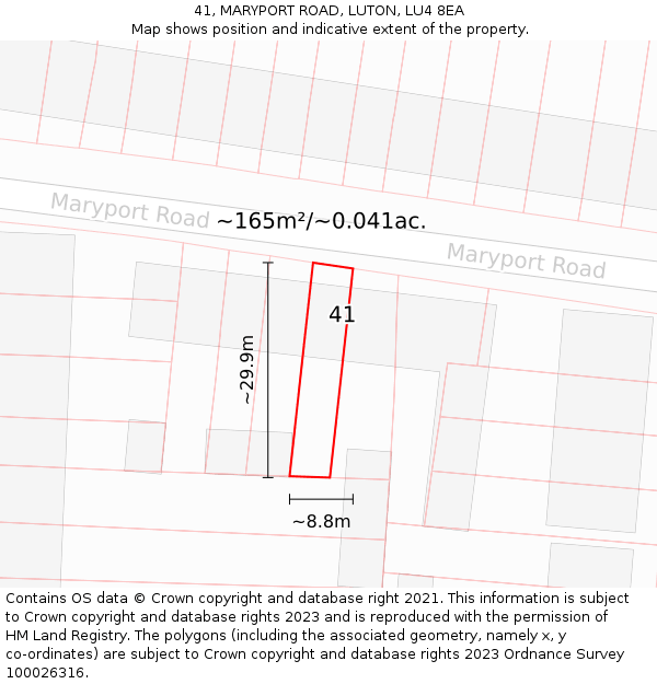 41, MARYPORT ROAD, LUTON, LU4 8EA: Plot and title map