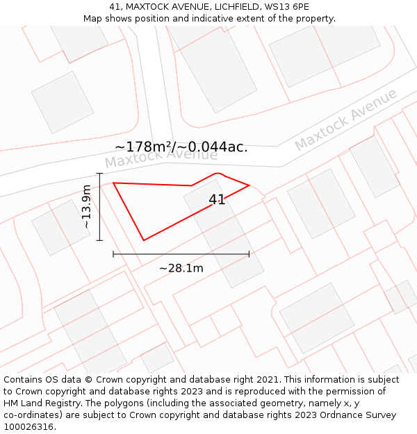 41, MAXTOCK AVENUE, LICHFIELD, WS13 6PE: Plot and title map
