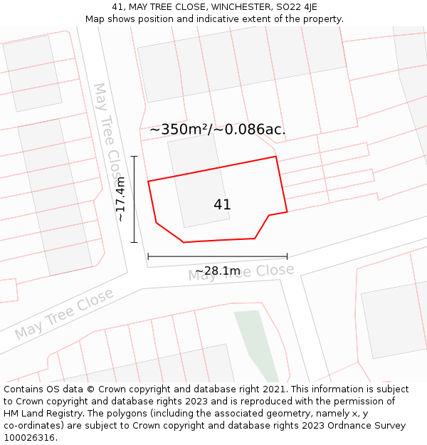 41, MAY TREE CLOSE, WINCHESTER, SO22 4JE: Plot and title map