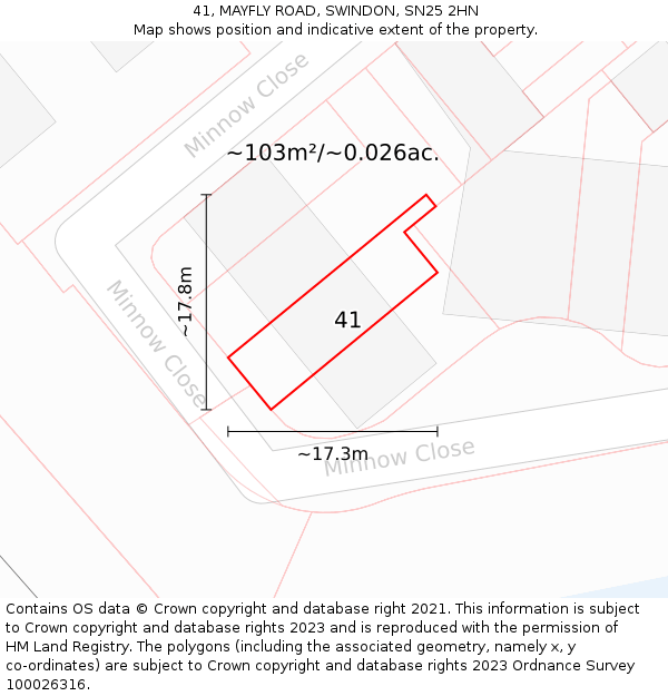41, MAYFLY ROAD, SWINDON, SN25 2HN: Plot and title map