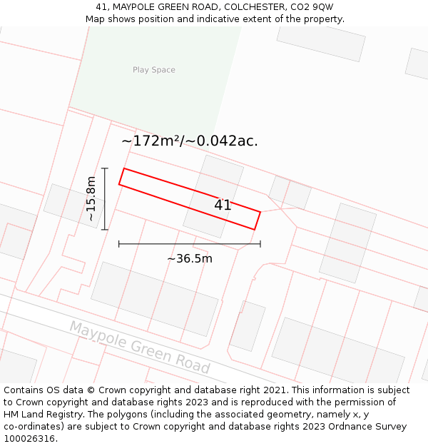 41, MAYPOLE GREEN ROAD, COLCHESTER, CO2 9QW: Plot and title map