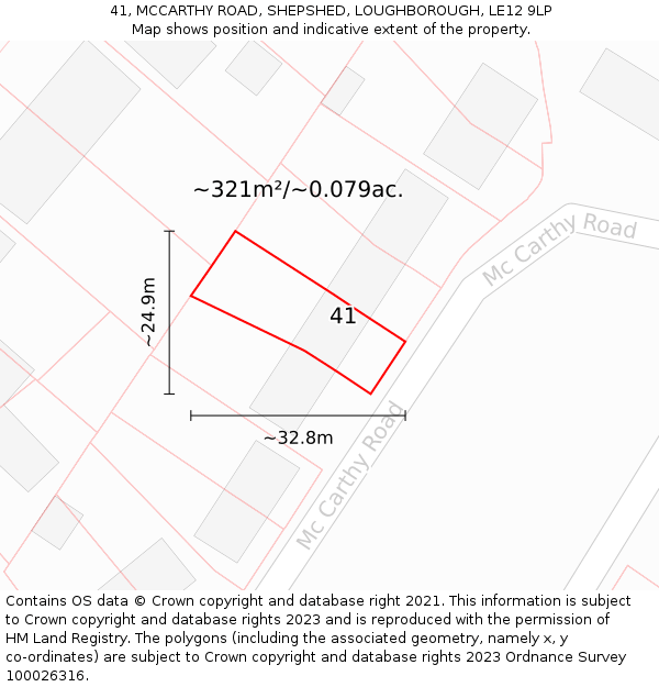41, MCCARTHY ROAD, SHEPSHED, LOUGHBOROUGH, LE12 9LP: Plot and title map