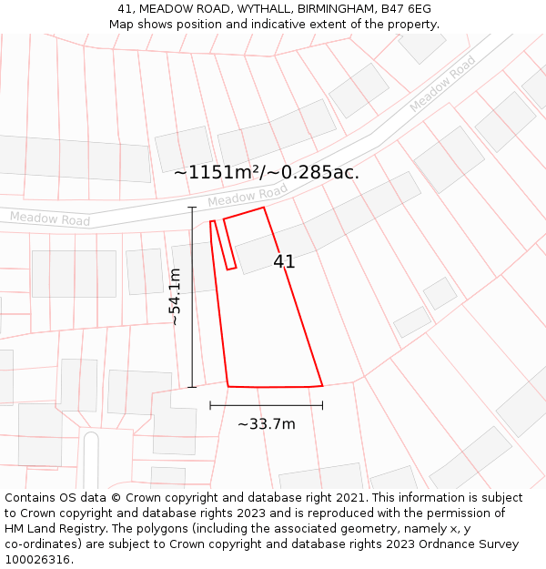 41, MEADOW ROAD, WYTHALL, BIRMINGHAM, B47 6EG: Plot and title map