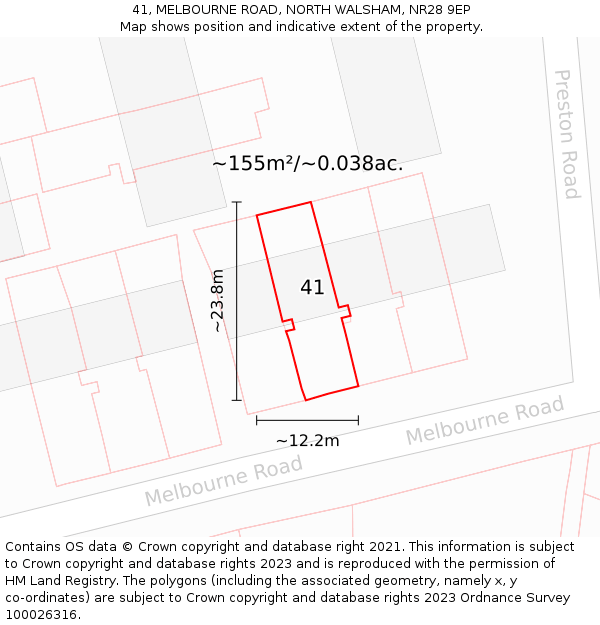 41, MELBOURNE ROAD, NORTH WALSHAM, NR28 9EP: Plot and title map