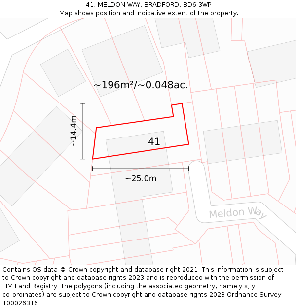 41, MELDON WAY, BRADFORD, BD6 3WP: Plot and title map