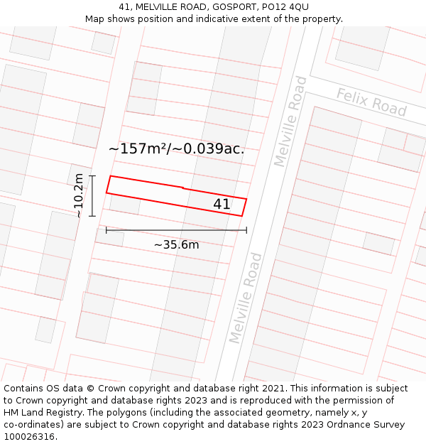 41, MELVILLE ROAD, GOSPORT, PO12 4QU: Plot and title map
