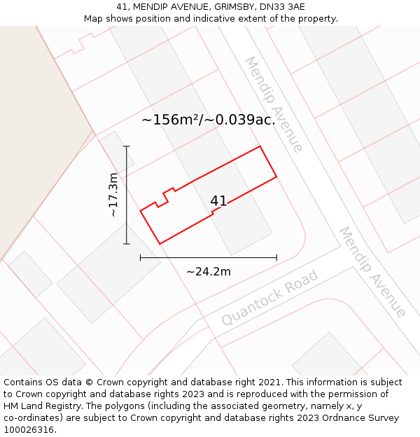 41, MENDIP AVENUE, GRIMSBY, DN33 3AE: Plot and title map