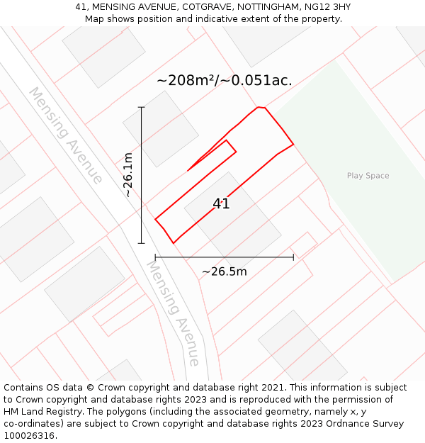 41, MENSING AVENUE, COTGRAVE, NOTTINGHAM, NG12 3HY: Plot and title map