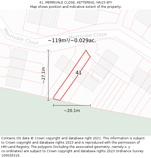 41, MERRIVALE CLOSE, KETTERING, NN15 6FY: Plot and title map