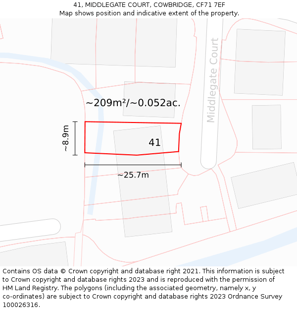 41, MIDDLEGATE COURT, COWBRIDGE, CF71 7EF: Plot and title map