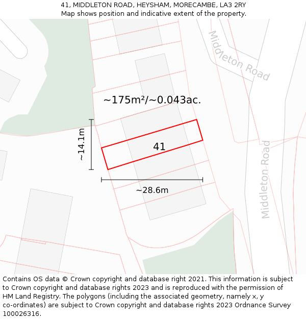 41, MIDDLETON ROAD, HEYSHAM, MORECAMBE, LA3 2RY: Plot and title map