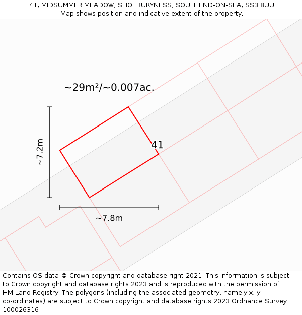 41, MIDSUMMER MEADOW, SHOEBURYNESS, SOUTHEND-ON-SEA, SS3 8UU: Plot and title map