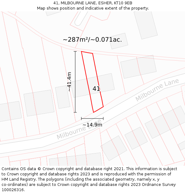 41, MILBOURNE LANE, ESHER, KT10 9EB: Plot and title map