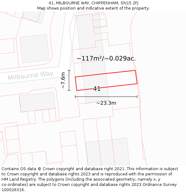 41, MILBOURNE WAY, CHIPPENHAM, SN15 2FJ: Plot and title map