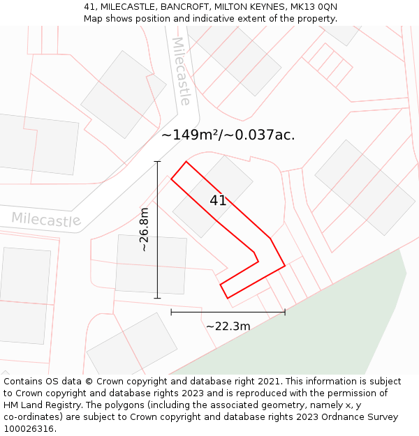 41, MILECASTLE, BANCROFT, MILTON KEYNES, MK13 0QN: Plot and title map